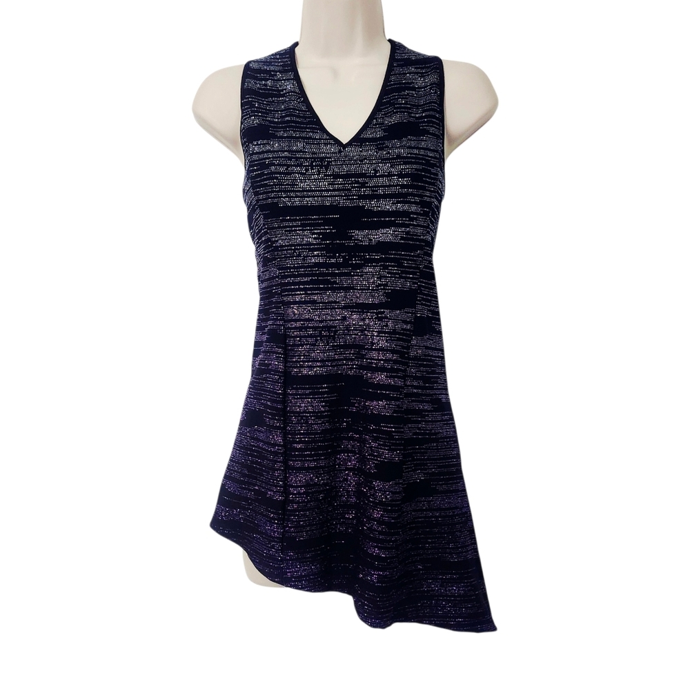 RICKIS Navy Top Ombre Shimmer Assymetrical Hem size M New